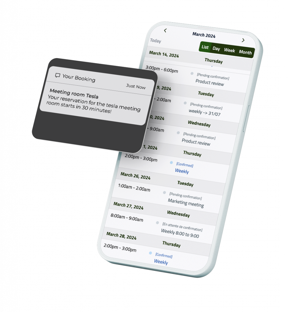 Booking Reminder SpotBooker - Mockup of a phone with a booking reminder notification
